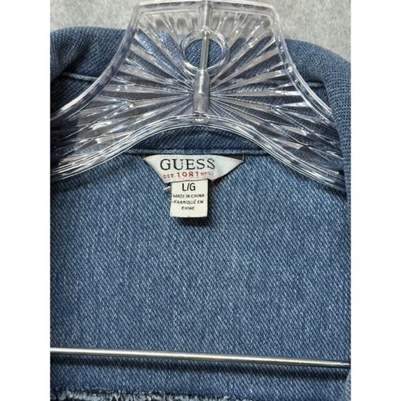 Guess Denim Mini Snap Up Stretchy Short Sleeve Dress L Large - Picture 3 of 5